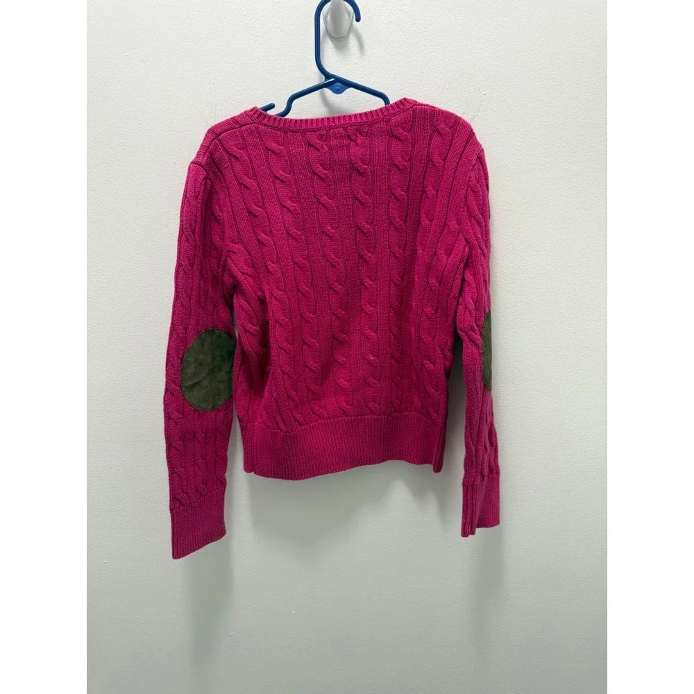 Polo Ralph Lauren Kids Pink Cable Knit Cotton Sweater Elbow Patches 6X